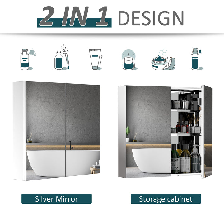 Stainless Steel Bathroom Mirror Cabinet, Double Doors,