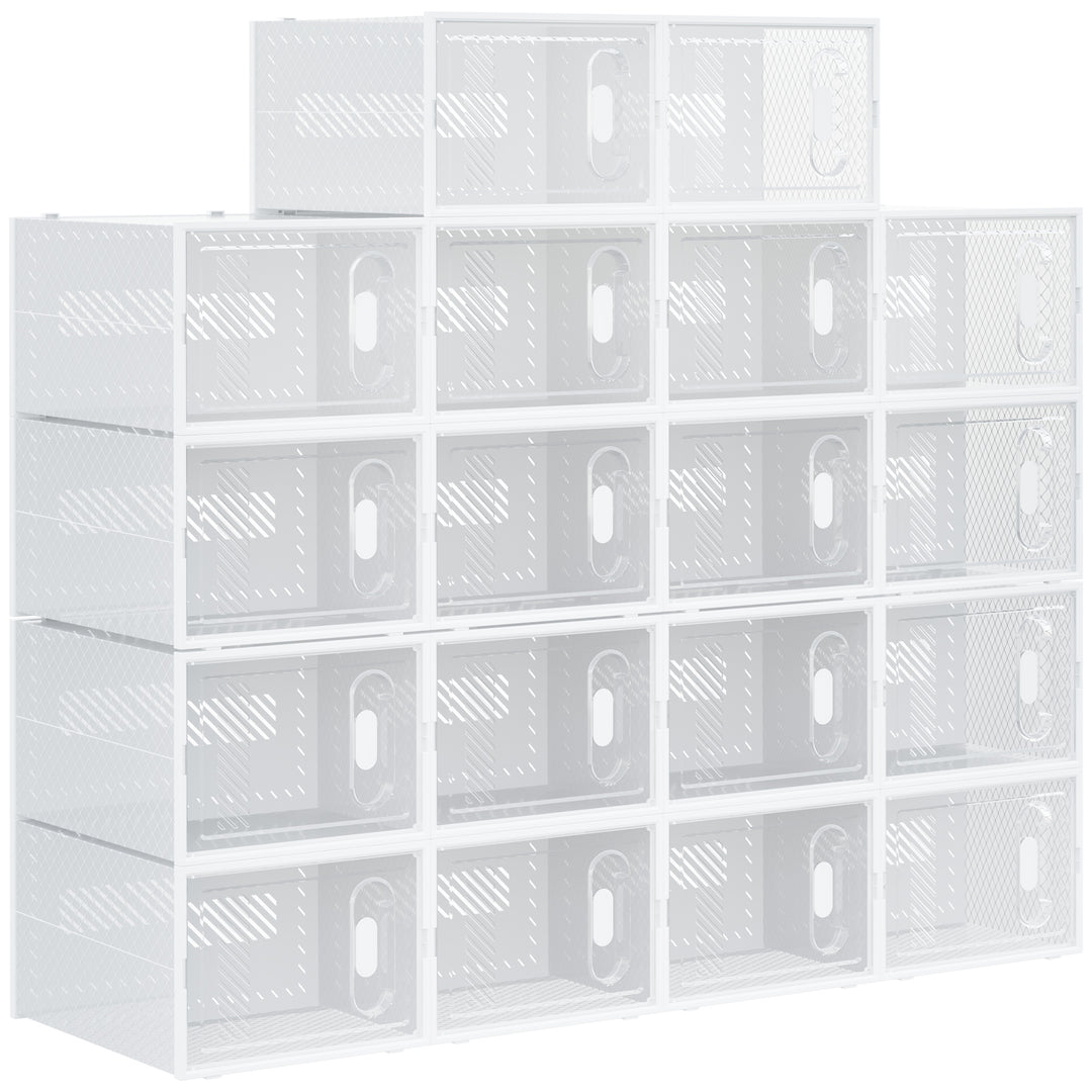 HOMCOM 18PCS Clear Shoe Box, Plastic Stackable Shoe Storage Box for UK/EU Size up to 12/46 with Magnetic Door for Women/Men, 28 x 36 x 21cm