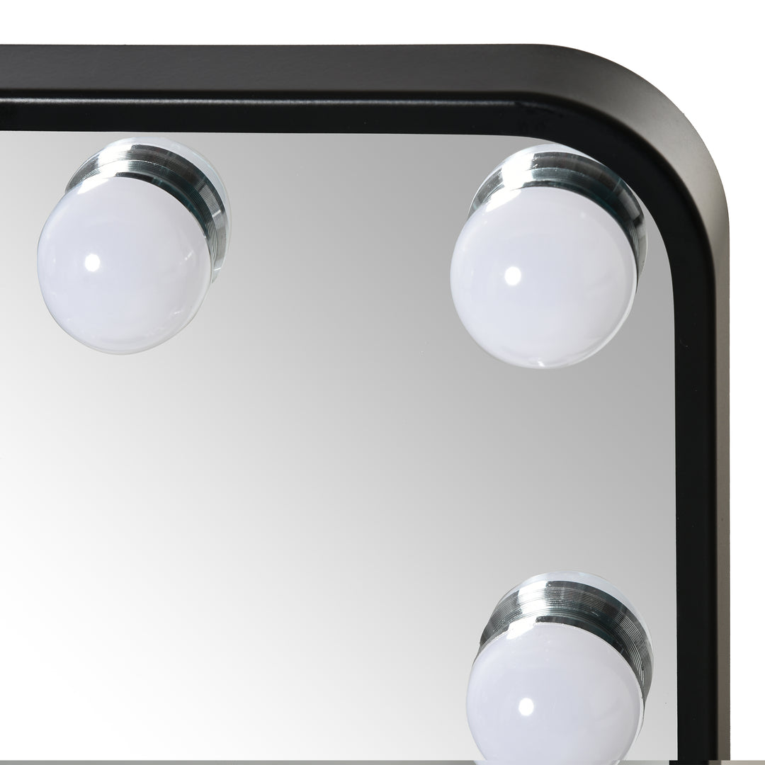 Hollywood Makeup Mirror with LED Lights, Tabletop Vanity Mirror with 12 Dimmable LED Bulbs, Memory Function and Metal Frame, Black