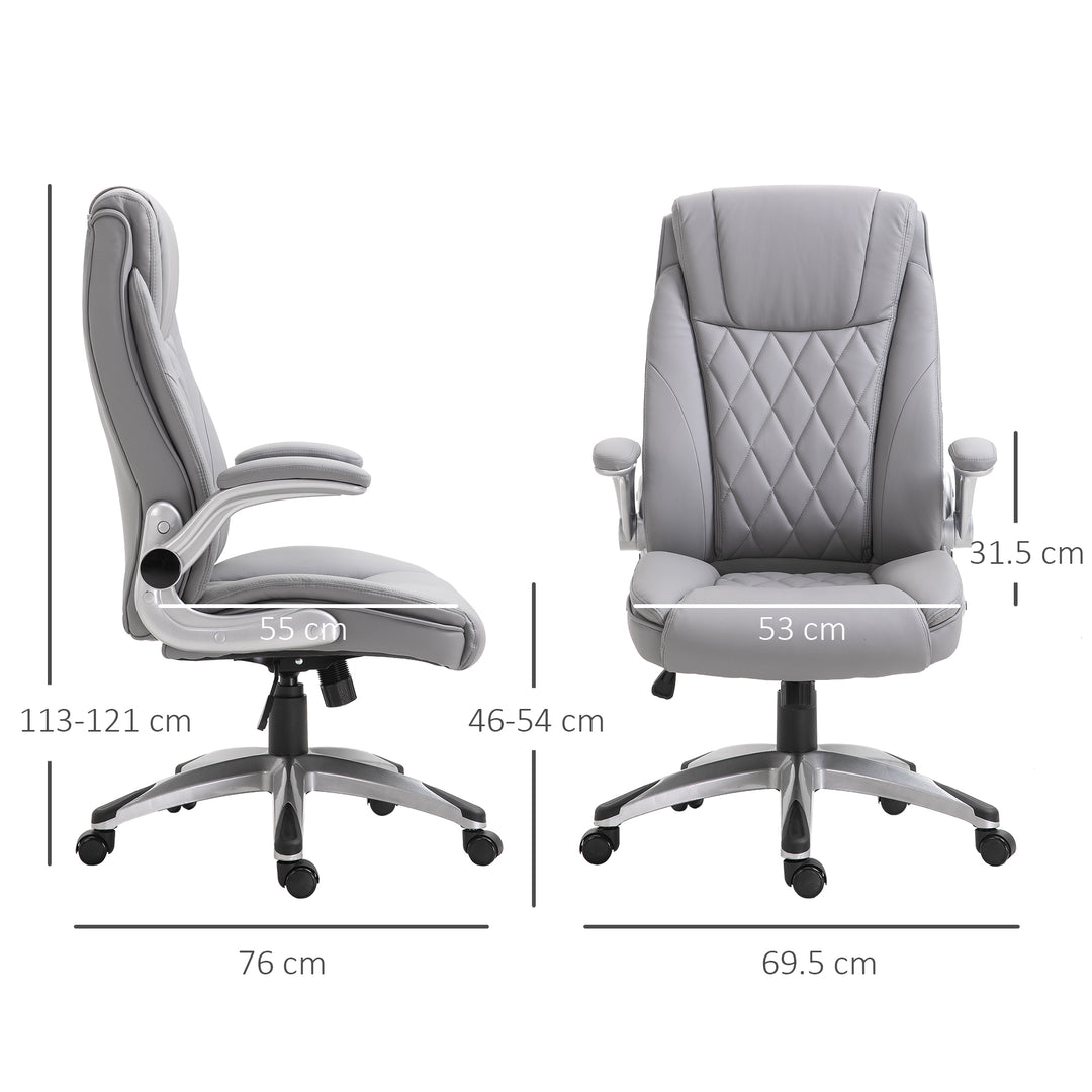 Vinsetto High Back Executive Office Chair Home Swivel PU Leather Ergonomic Chair, with Flip-up Arm, Wheels, Adjustable Height, Grey