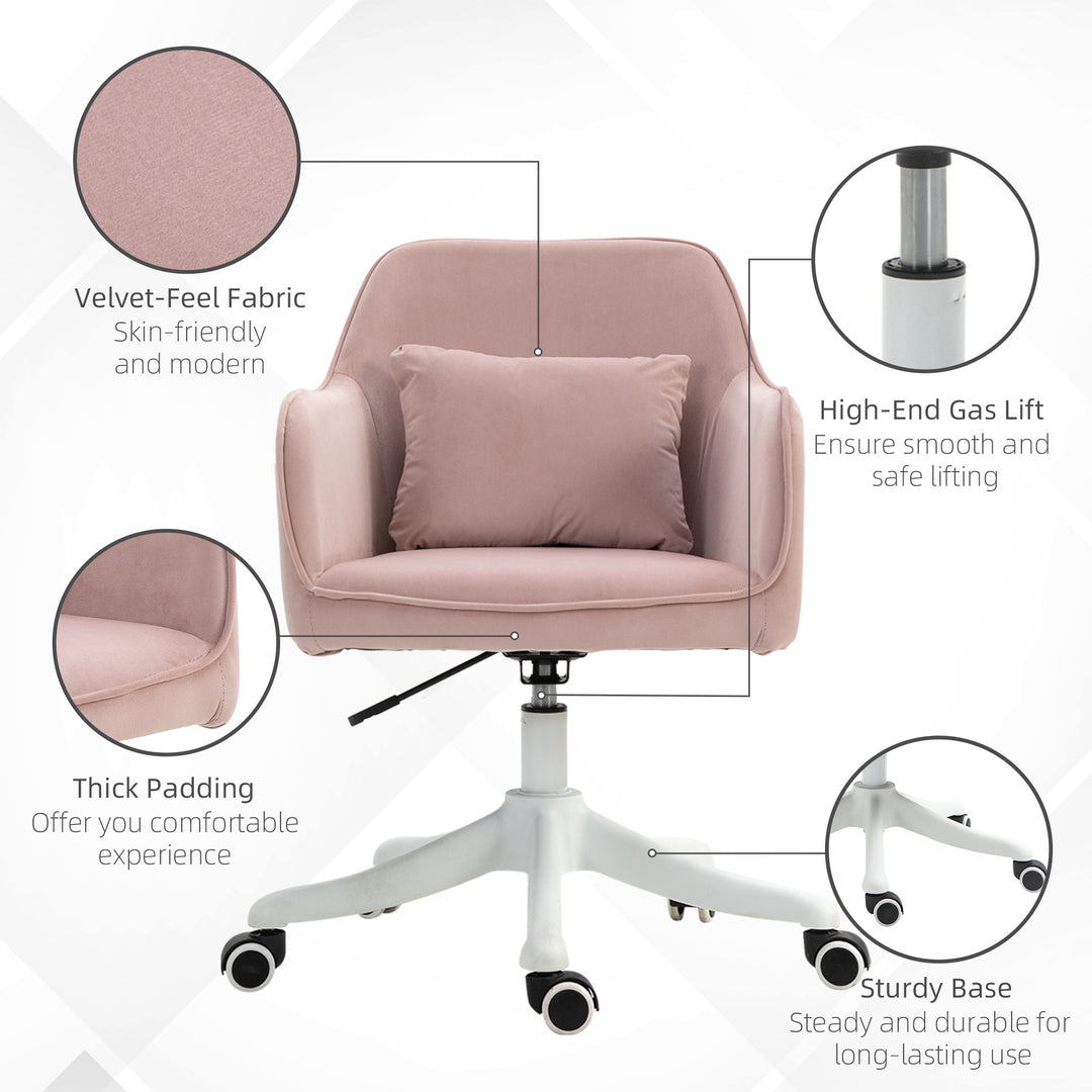 Vinsetto Velvet Style Office Chair with Rechargeable Electric Vibration Massage Lumbar Pillow, Wheels, Pink