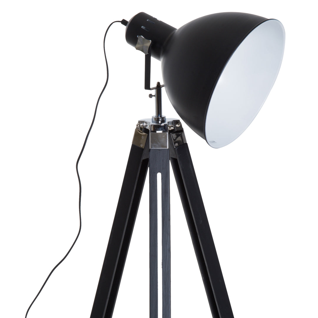 Industrial Floor Lamp for Living Room Tripod Spotlight Reading Lamp w/Wood Legs Metal Shade Adjustable Height Angle Black and White