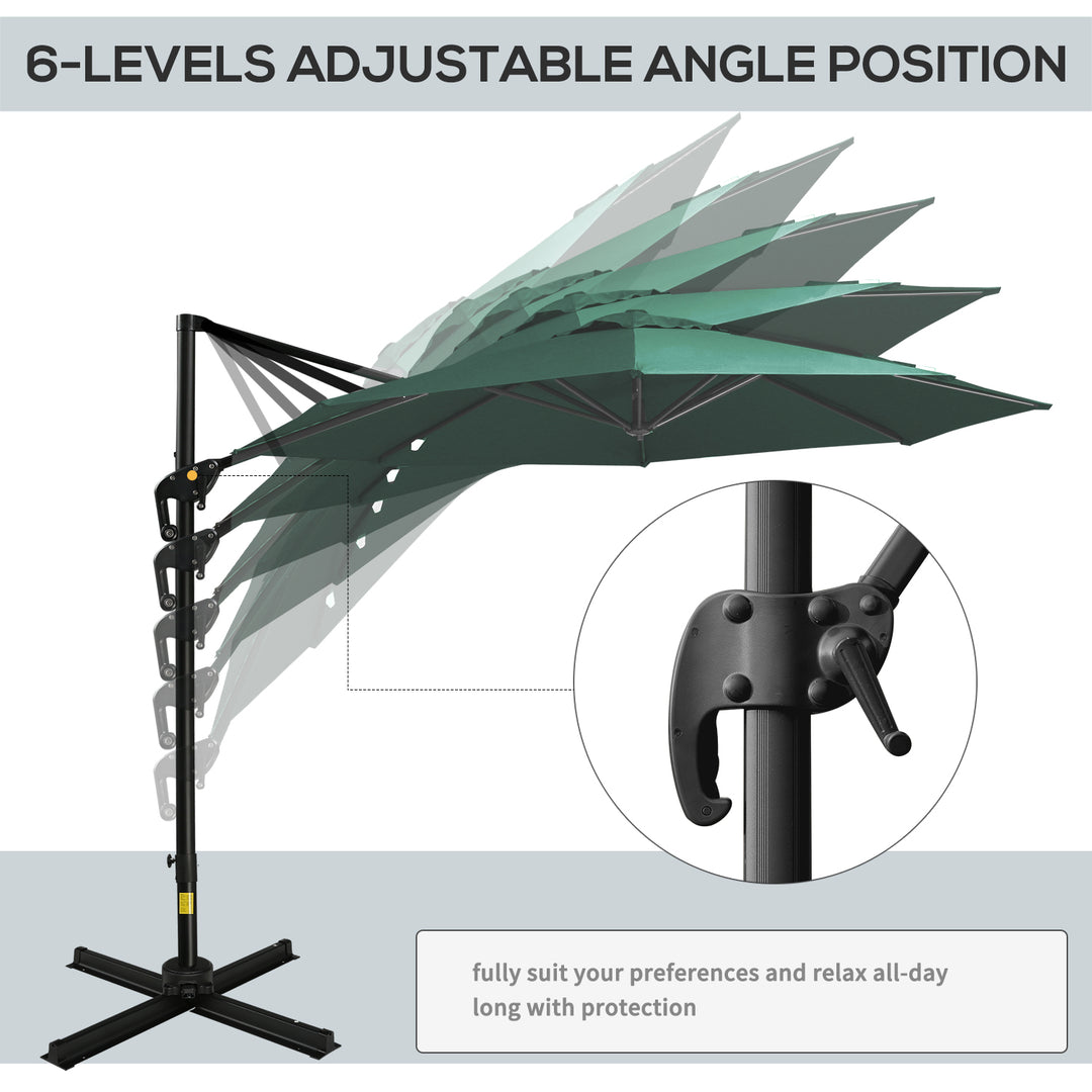 3m Patio Offset Roma Parasol Cantilever Hanging Sun Shade Canopy Shelter 360¡ Rotation with Cross Base - Green