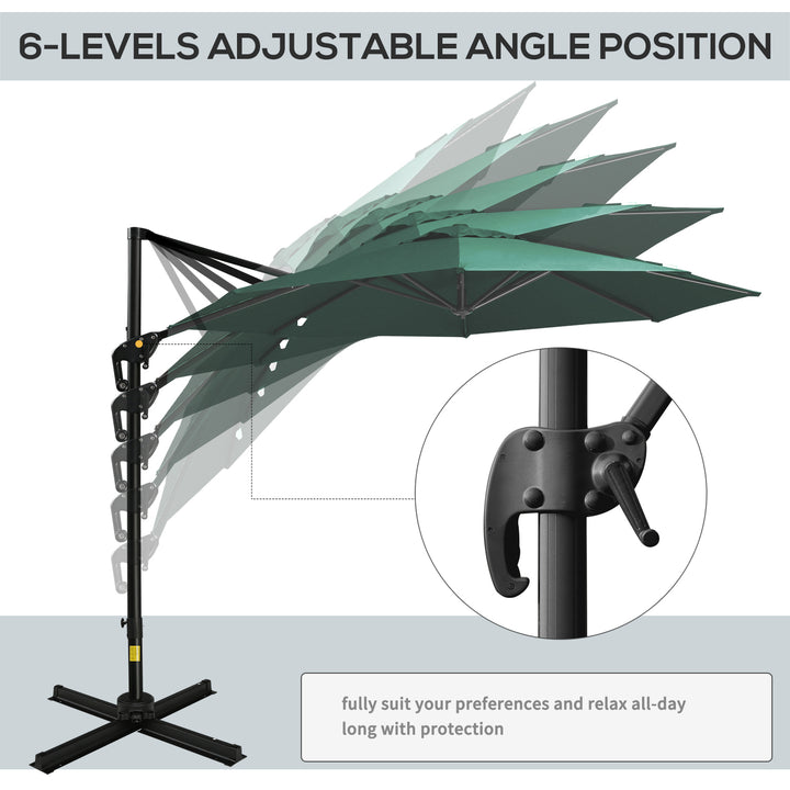 3m Patio Offset Roma Parasol Cantilever Hanging Sun Shade Canopy Shelter 360¡ Rotation with Cross Base - Green
