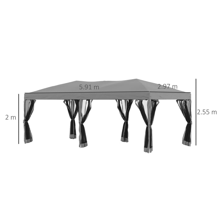 Outsunny 3 x 6 m Garden Pop Up Gazebo Marquee Water-Resistant Party Tent Wedding Canopy Awning w/ Mesh Sidewalls and Storage Bag, Grey