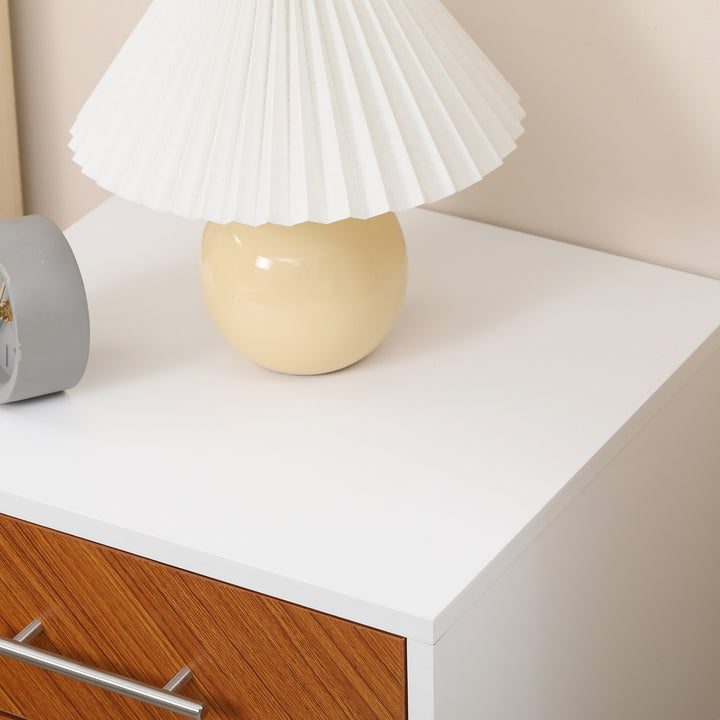 Bedside Table with 2 Drawers and Metal Frame, Sofa Side Table for Bedroom Living Room, White and Brown