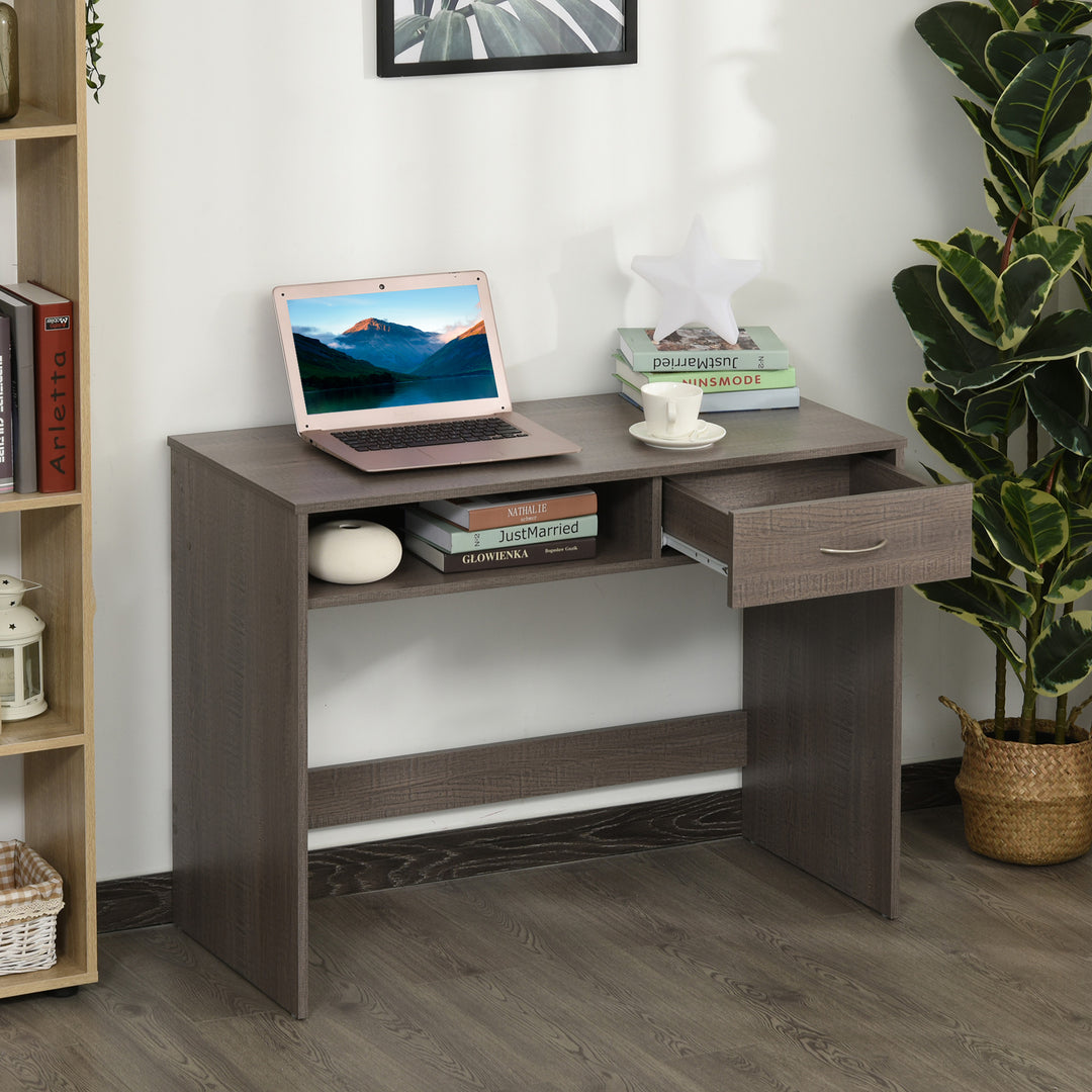 HOMCOM Modern Computer Work Desk Table Study w/ Shelf Drawer Standing Writing Station Display Stylish Storage Compact Grey