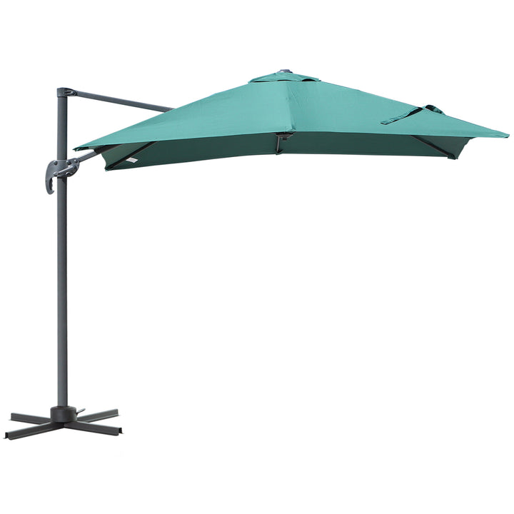 2.5 x 2.5m Square Patio Parasol Offset Cantilever Sun Umbrella 360¡ Rotation w/ Cross Base - Green