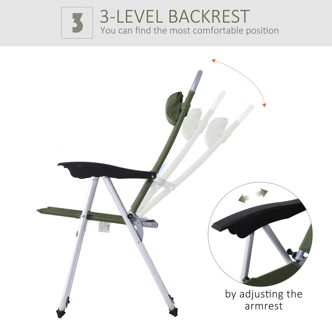 Outdoor Garden Folding Chair Patio Armchair 3-Position Adjustable Recliner Reclining Seat with Pillow - Green