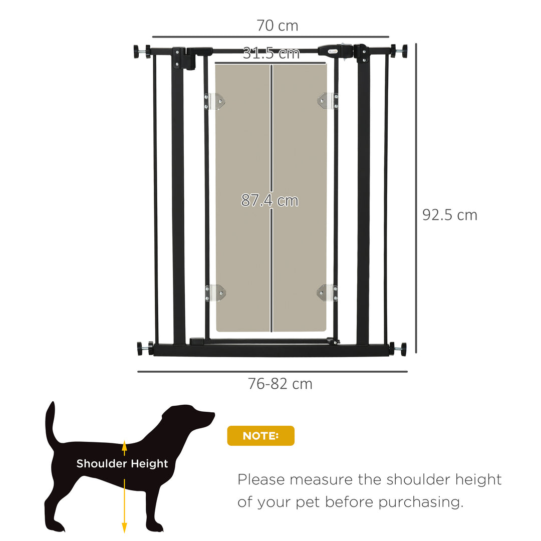 PawHut Pressure Fit Pet Safety Gate, Auto-Close Dog Barrier Stairgate, Double Locking, Acrylic Panel, for Doors, Hallways, Openings 76-82 cm, Black