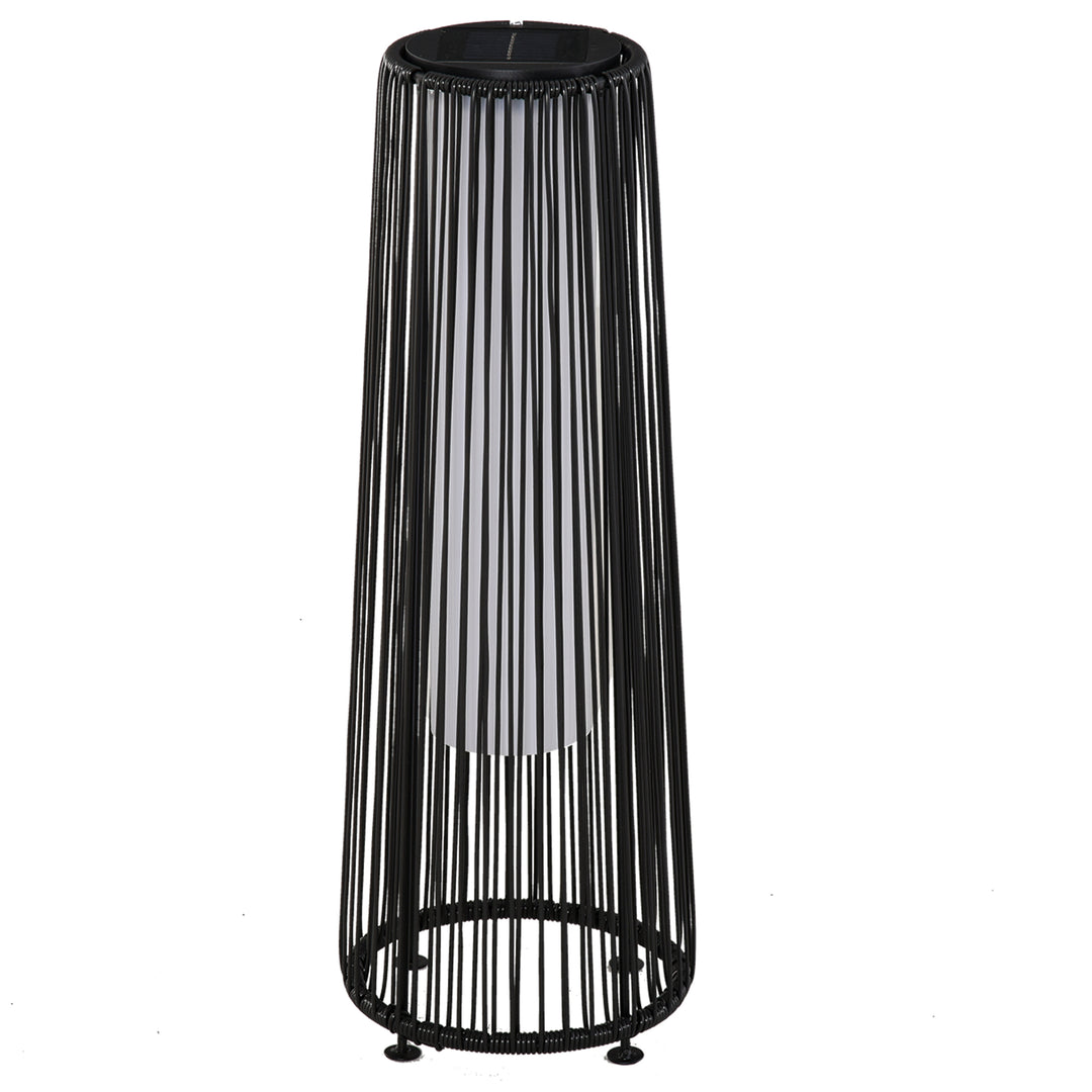 Patio Garden Solar Powered Lights Woven Resin Wicker Lantern Auto On/Off for Porch, Yard, Lawn, Courtyard, Black