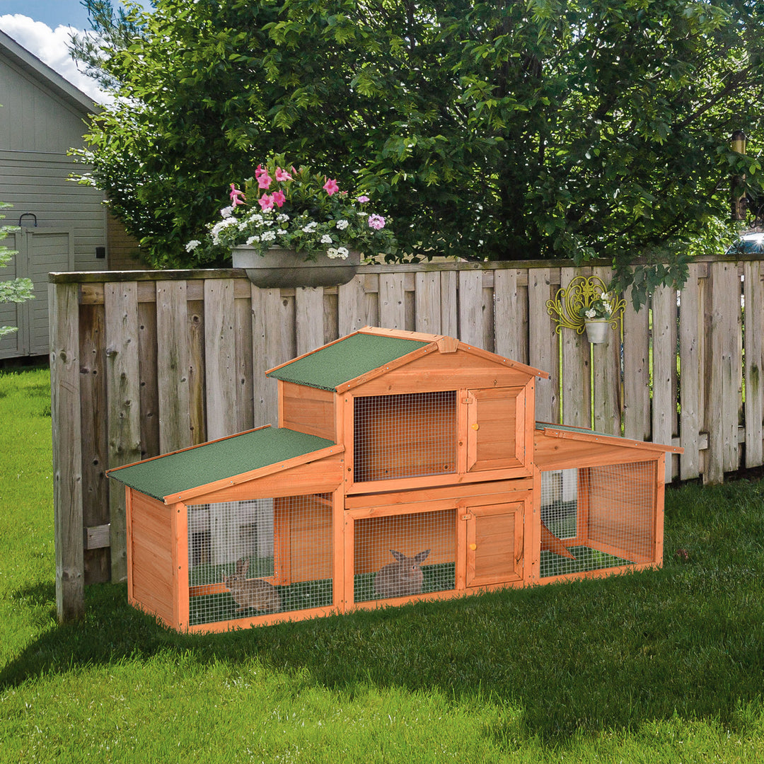 Small Animal Deluxe XXL Fir Wood 2-Tier Hutch Natural Wood Tone