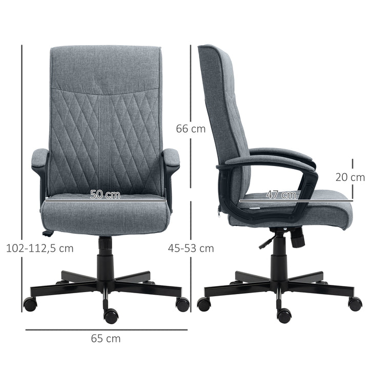 High-Back Home Office Chair, Linen Swivel Computer Chair with Adjustable Height and Tilt Function for Living Room, Bedroom, Study, Dark Grey