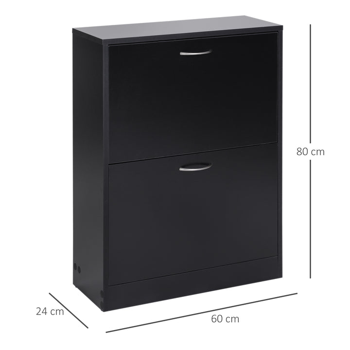 HOMCOM Shoe Cabinet Storage Cupboard 2-Tier Wood Tipping Bucket Modern Hall Organizer with Drawer Adjustable Shelf Large-Capacity Black