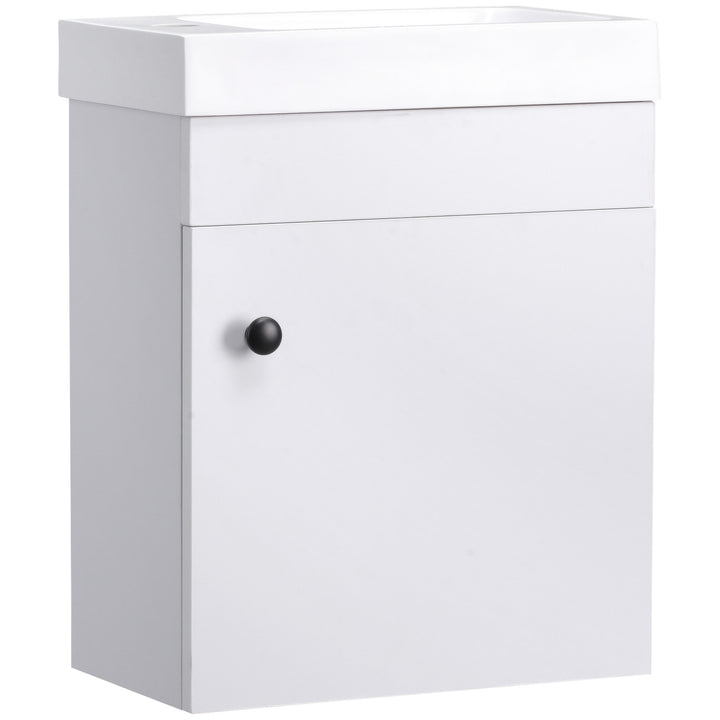 kleankin Bathroom Vanity Unit with Basin, Wall Mounted Bathroom Wash Stand with Sink, Tap Hole and Storage Cabinet, White