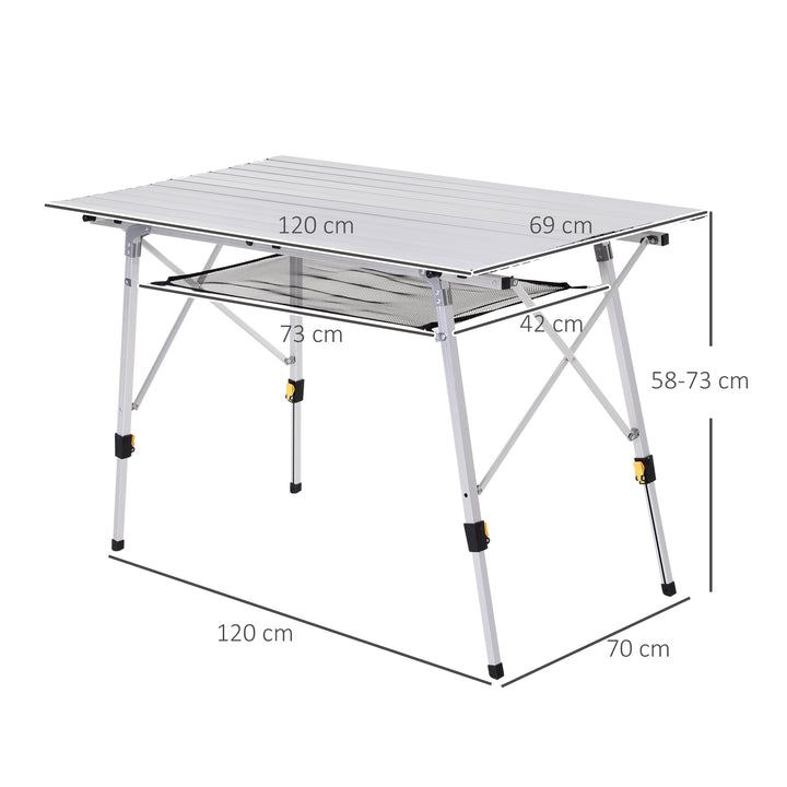4FT Folding Aluminium Picnic Table Portable Camping BBQ Table Roll Up Top Mesh Layer Rack with Carrying Bag
