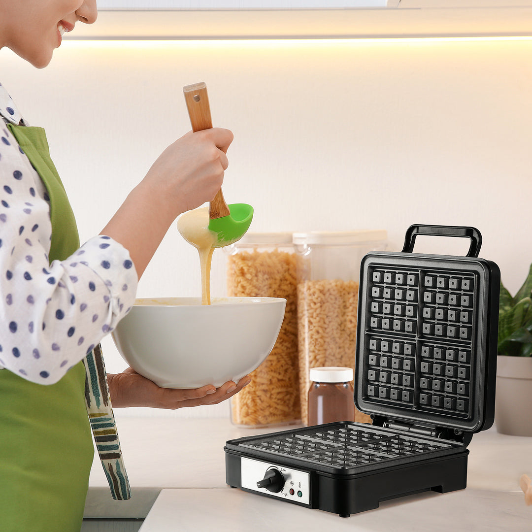 4 Slice Waffle Maker Iron Machine with Deep Cooking Plate, Adjustable Temperature, Non-stick Coating and Cool Touch Handle, 1200W