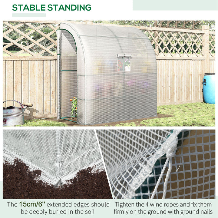 Outsunny Walk-In Lean to Wall Greenhouse with Windows and Doors 2 Tiers 4 Wired Shelves 200L x 100W x 213Hcm White