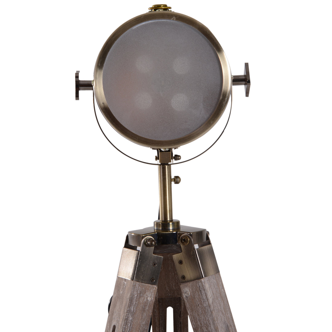 Vintage Tripod Floor Lamp Retro Industrial Photography Light Spotlight Antique Searchlight Wooden Base