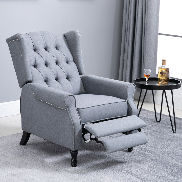 HOMCOM Recliner Armchair for Living Room, Reclining Chair, Wingback Chair with Button Tufted Back and Footrest, Light Grey