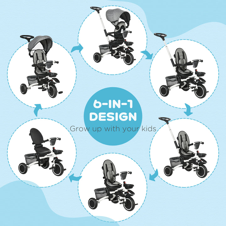 Multifunctional Kids Tricycle, with Rotatable Seat, Adjustable Push Handle - Grey