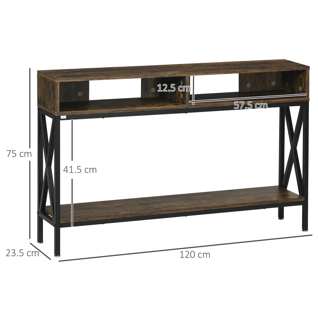Console Table, Entryway Table with 3 Compartments, Metal Frame, Adjustable Feet for Living Room, Hallway, Rustic Brown