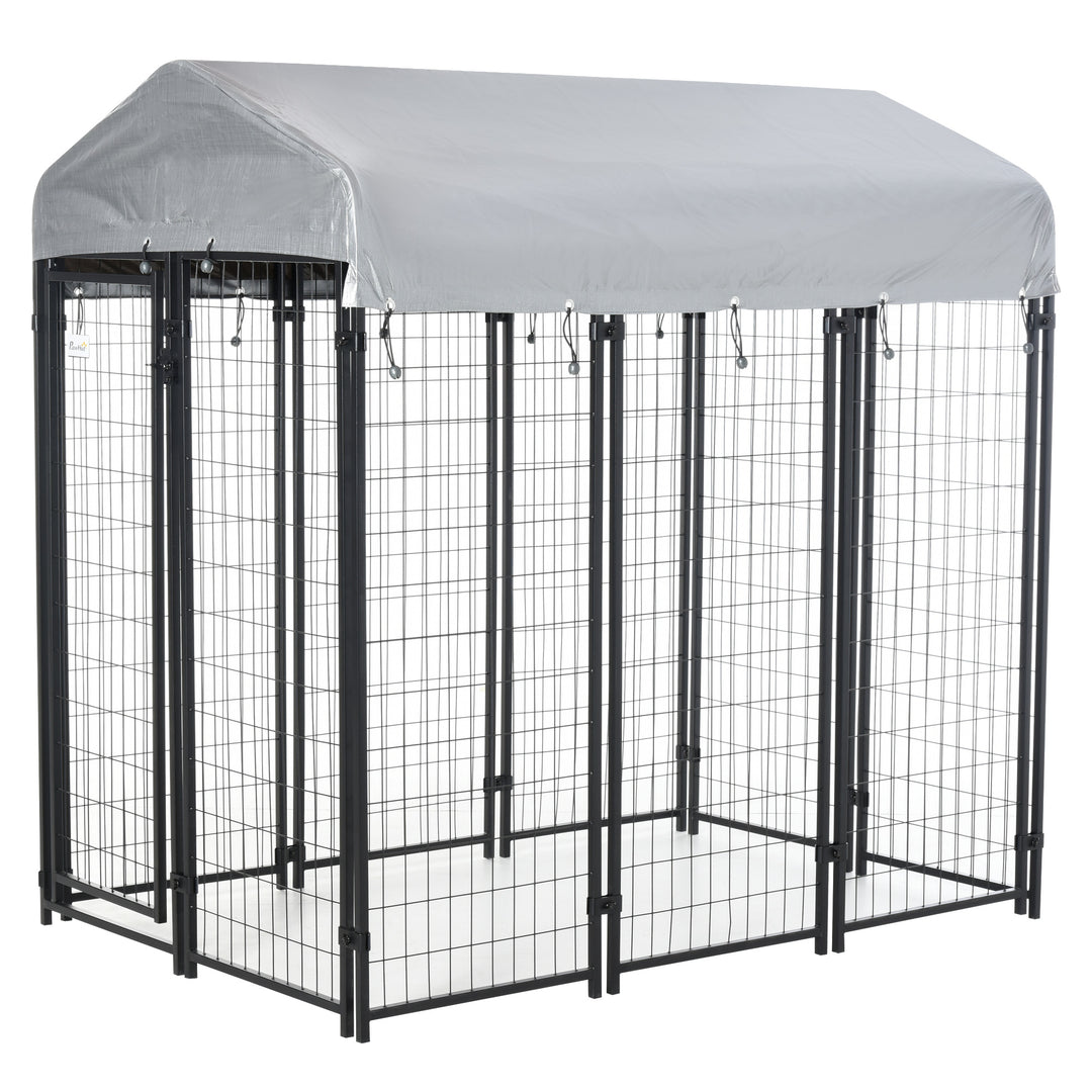 Outdoor Dog Kennel, Dog Run with UV-Resistant Canopy &amp; Lockable Design, Metal Playpen Fence for Large and Medium Dogs, 183 x 121 x 183 cm