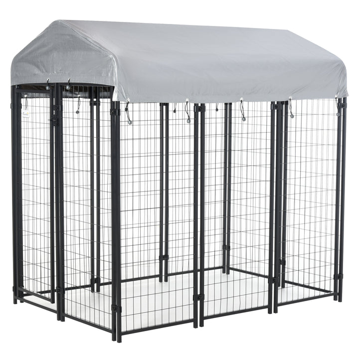 Outdoor Dog Kennel, Dog Run with UV-Resistant Canopy &amp; Lockable Design, Metal Playpen Fence for Large and Medium Dogs, 183 x 121 x 183 cm