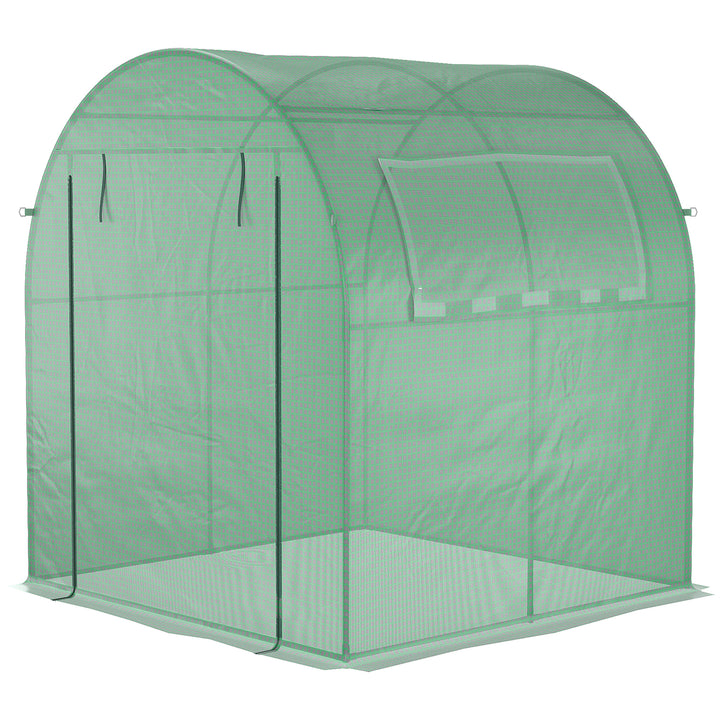 Outsunny Walk in Polytunnel Greenhouse, Green House for Garden with Roll-up Window and Door, 1.8 x 1.8 x 2 m, Green