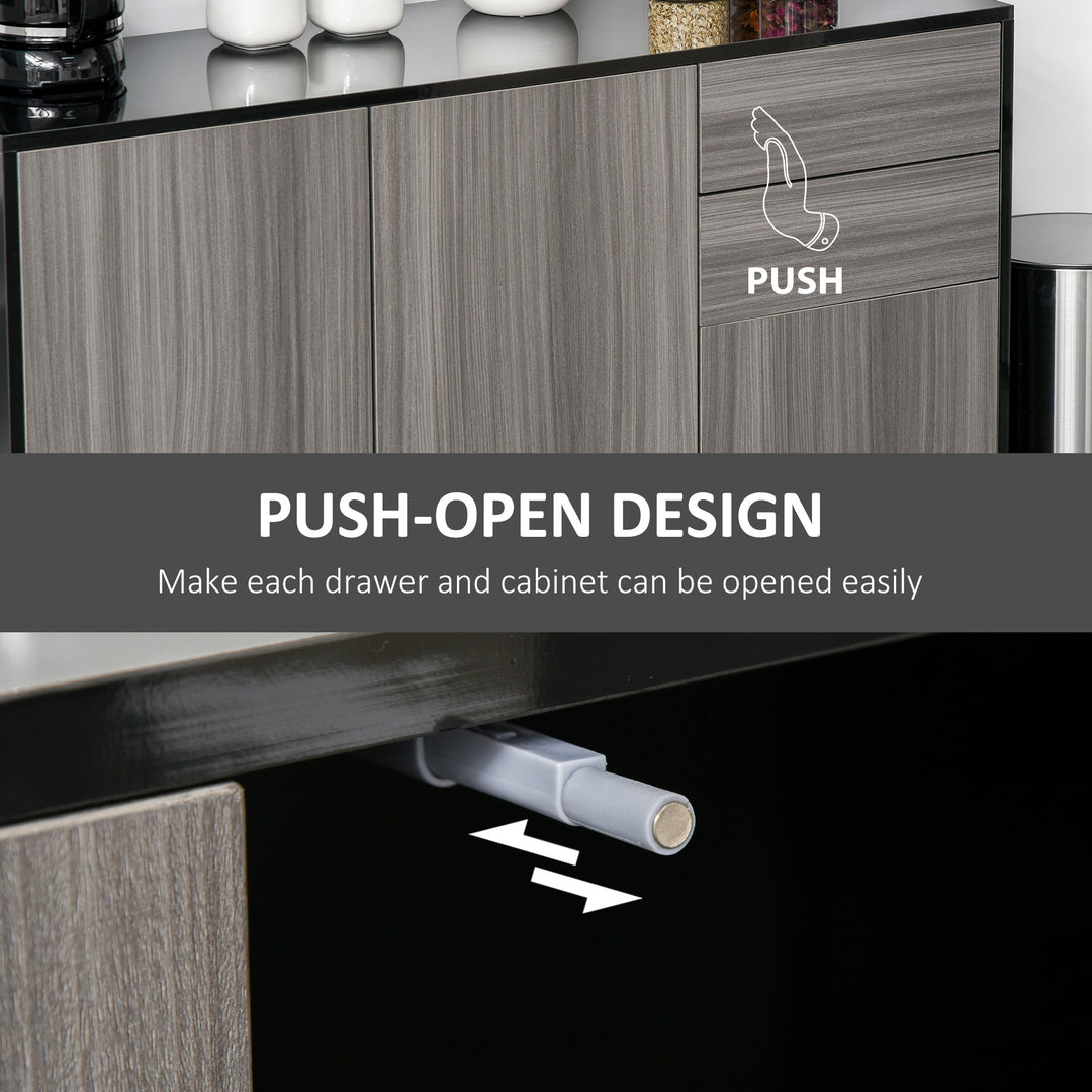 High Gloss Sideboard, Side Cabinet, Push-Open Design with 2 Drawer for Living Room, Bedroom, Light Grey and Black