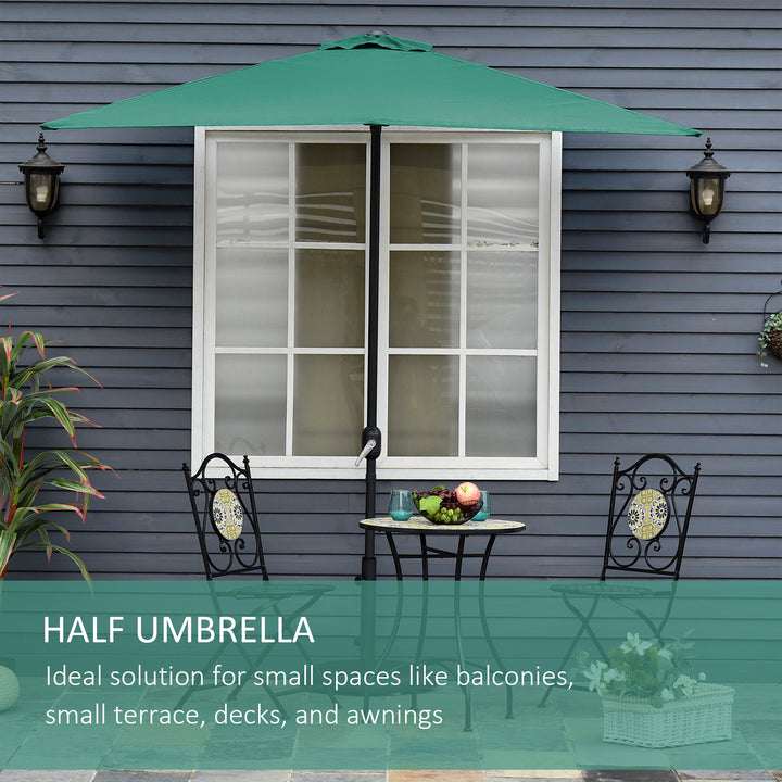 Outsunny Half Parasols Balcony Semi Round Umbrella Patio Crank Handle (2.3m, Green)- NO BASE INCLUDED