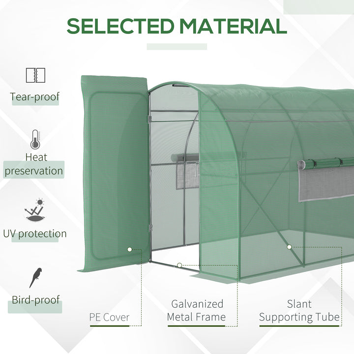 Large Walk-In Greenhouse, Plant Gardening Tunnel Hot House with Metal Hinged Door, Galvanised Steel Frame & Mesh Windows (3 x 2M)