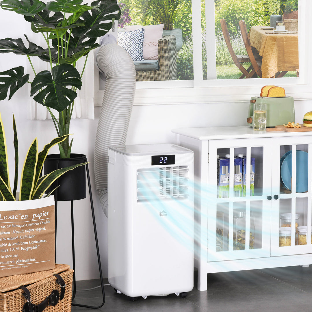 HOMCOM 8000 BTU 4-In-1 Compact Portable Mobile Air Conditioner Unit Cooling Dehumidifying Ventilating w/ Fan Remote LED Display 24 Hr Timer Auto Shut