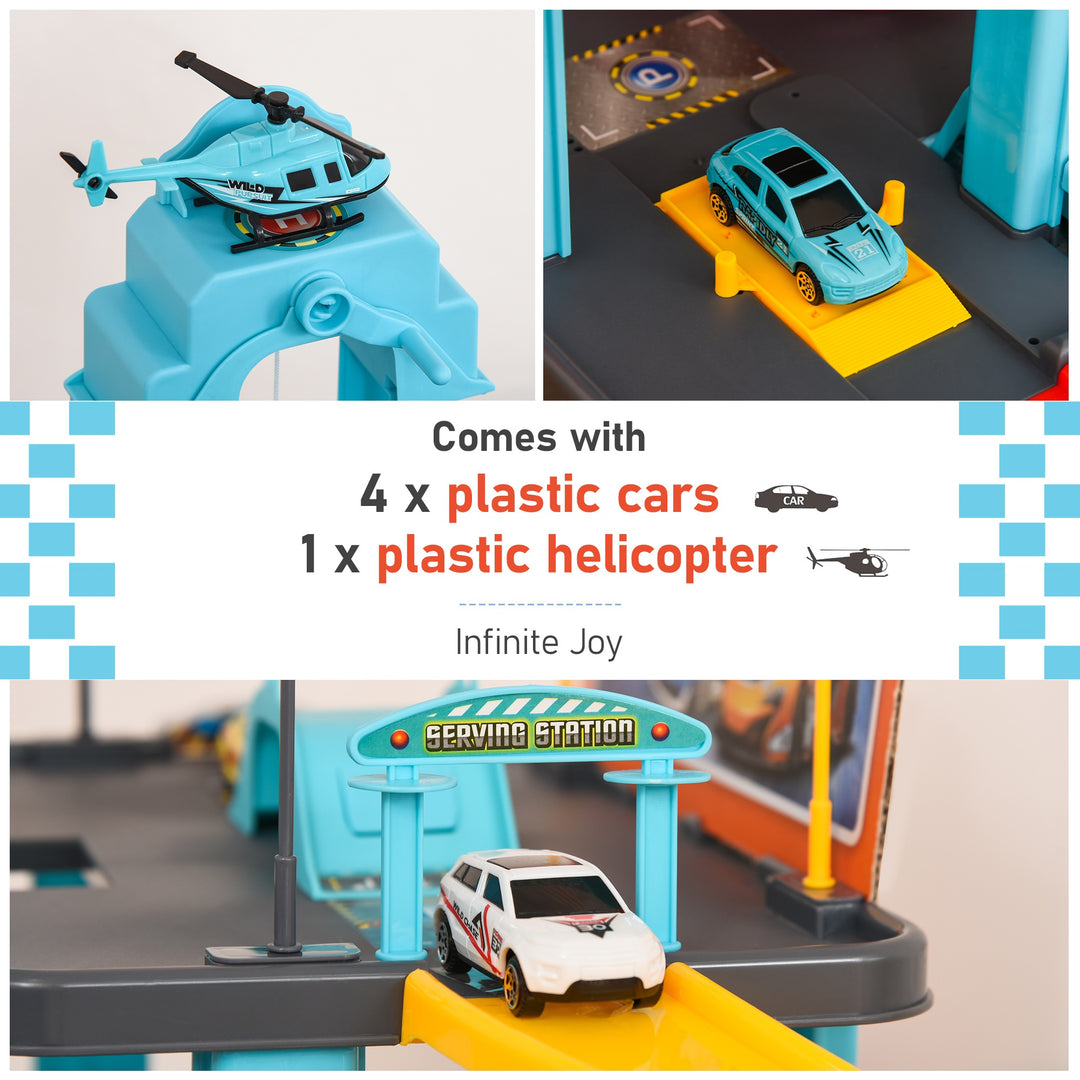 5-Level Car Parking Garage Toy Race Tracks Car Ramp Set Toddler Car Games w/ Cars &amp; Helicopter Elevator Gas Station Car Repair Station