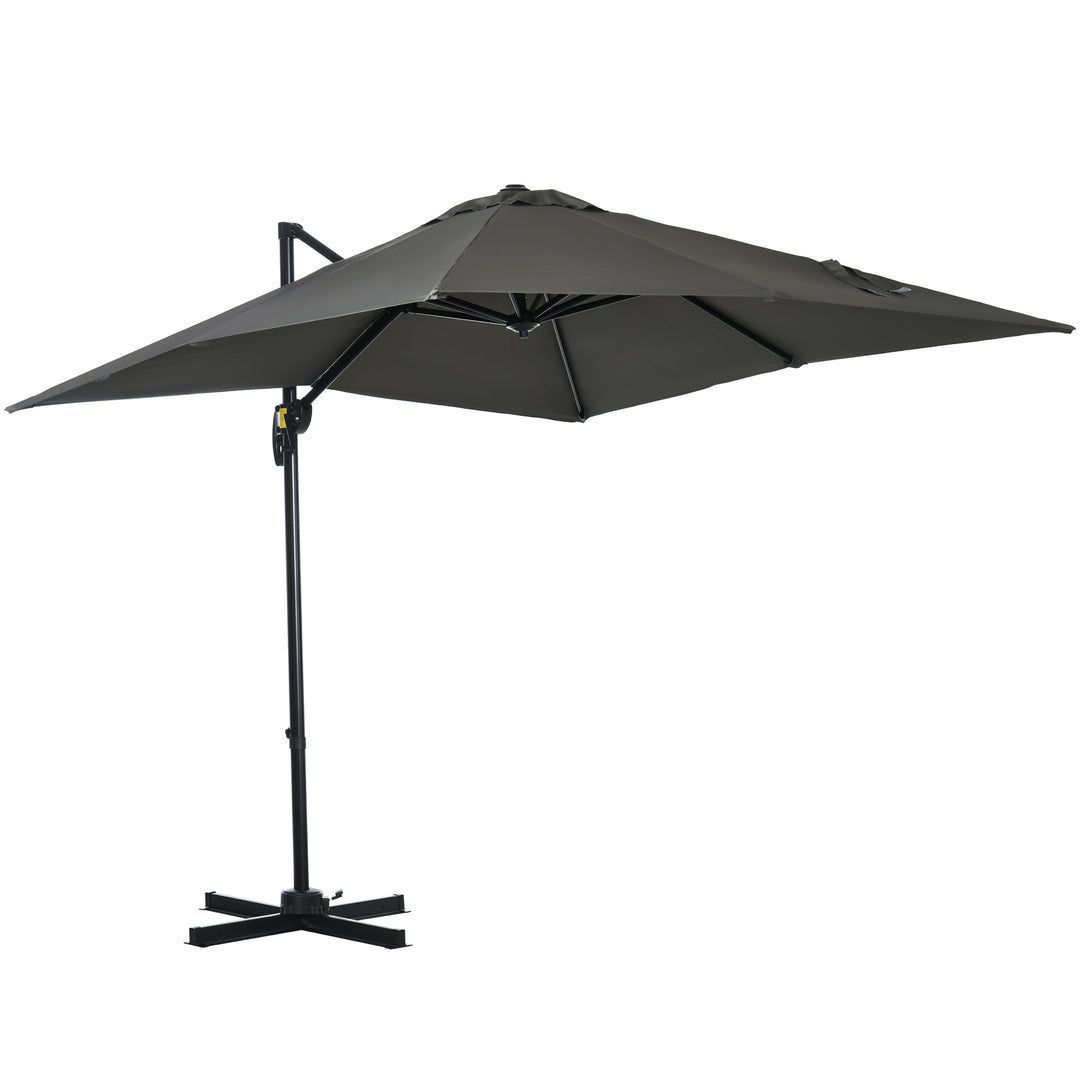 2.5 x 2.5m Patio Offset Parasol Cantilever Umbrella Sun Shade Canopy Shelter 360° Rotation with Crank Handle and Cross Base, Grey