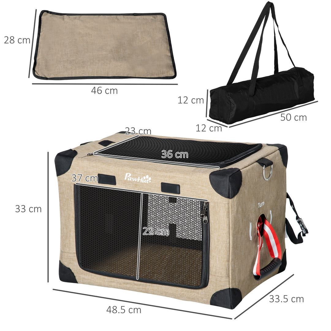 PawHut One-step Folding Cat Carrier, Portable Pet Carrier Bag with Cushion, Pet Travel Carrier with Adjustable Strap, Cat House for XS Dogs Khaki