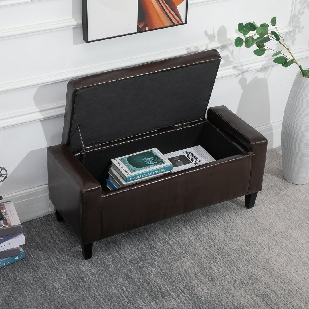 HOMCOM PU Leather Upholstered Lift-Top Tufted Ottoman Brown