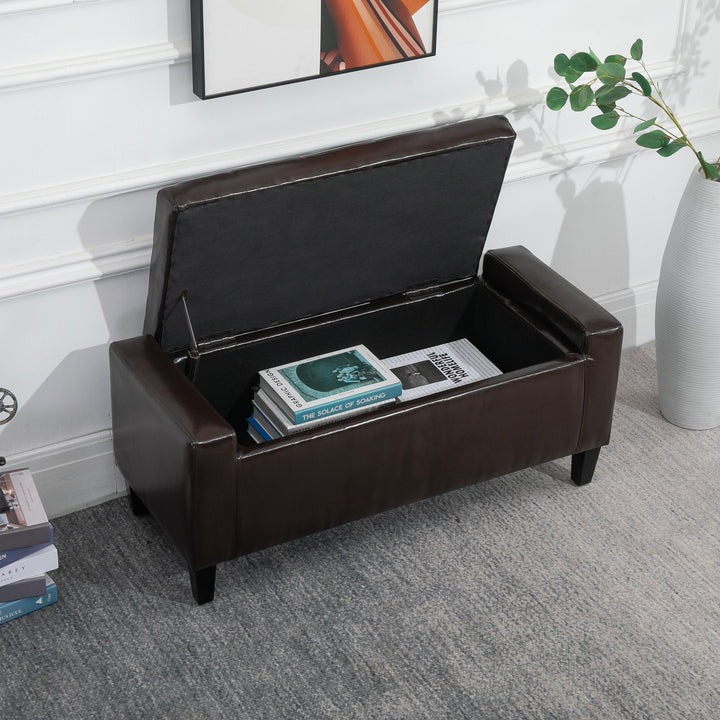HOMCOM PU Leather Upholstered Lift-Top Tufted Ottoman Brown
