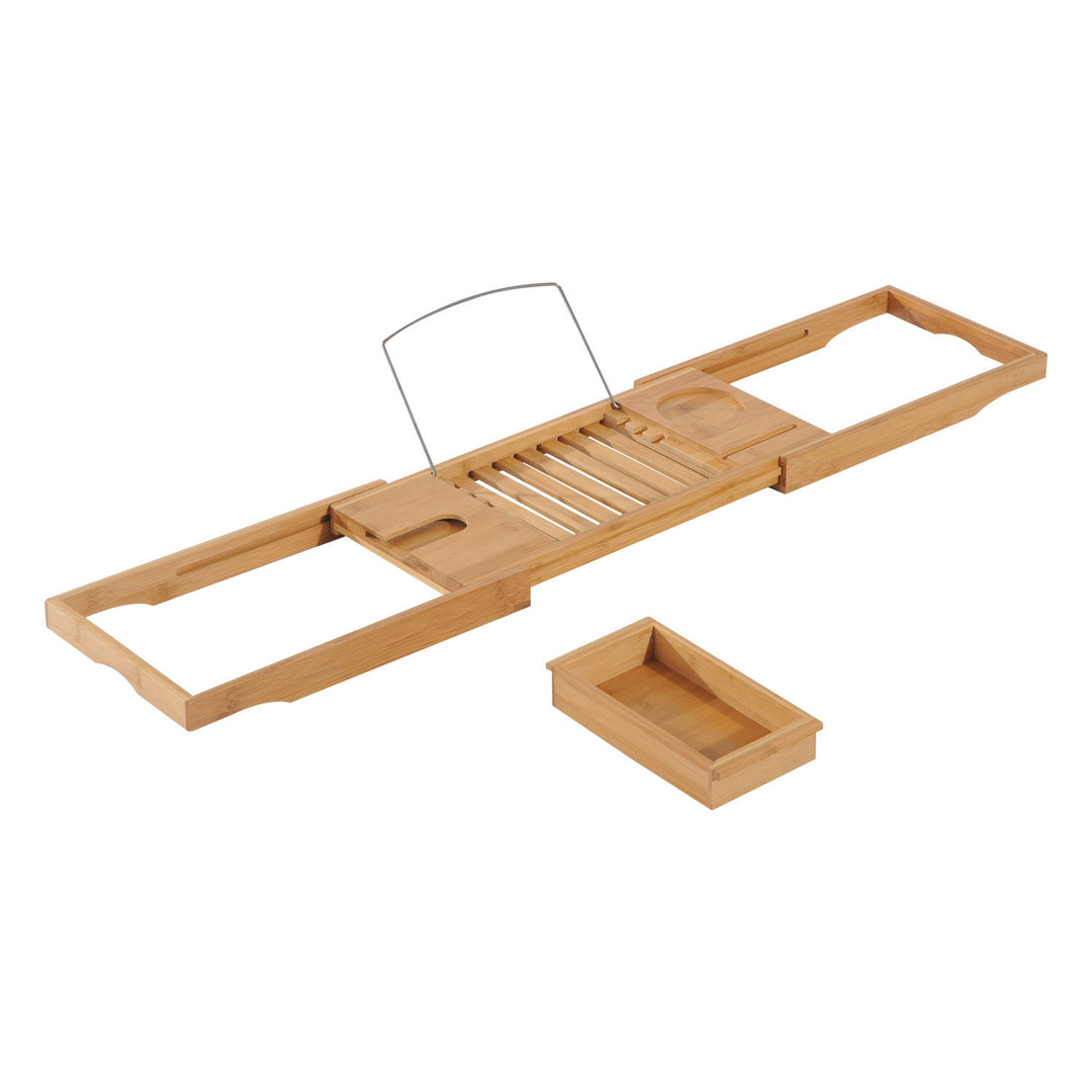 Extendable Bamboo Bathtub Shelf Rack Bath Caddy Tray Bathroom Storage 75-109Lx23.5Wx4T cm