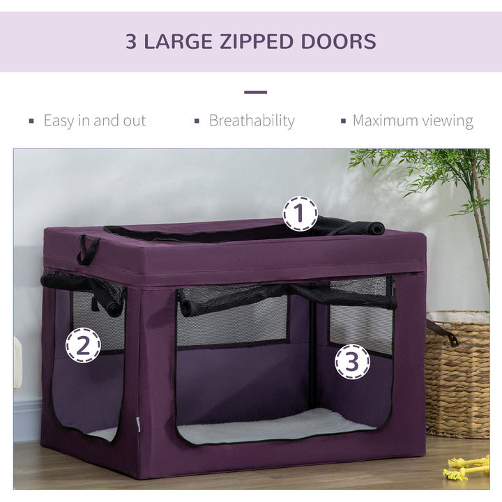 PawHut 90cm Pet Carrier Portable Cat Carrier Foldable Dog Bag, Pet Travel Bag with Cushion for Medium and Large Dogs, Purple