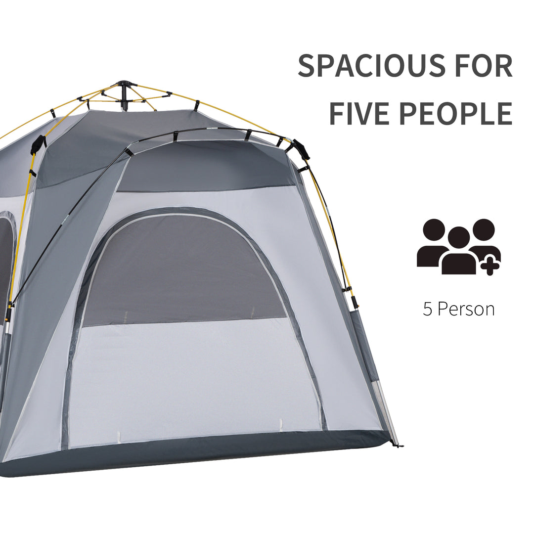 4 Person Automatic Camping Tent, Outdoor Pop Up Tent, Portable Backpacking Dome Shelter, Light Grey