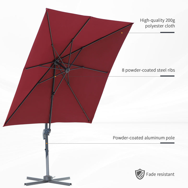 2.5 x 2.5m Cantilever Paraso Patio Offset l Umbrella Hanging Sun Shade Canopy Shelter 360¡ Rotation with Cross Base - Red