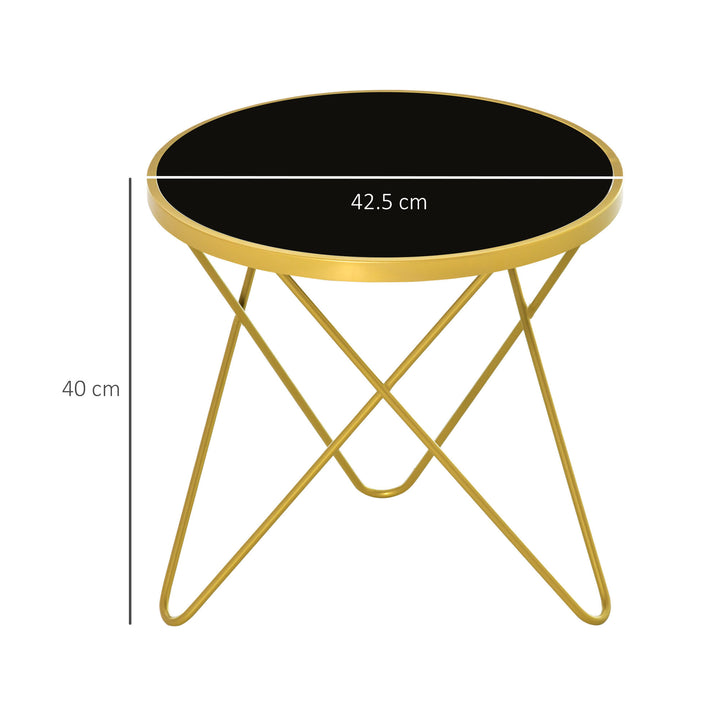 HOMCOM Glass Coffee Table, Accent End Side Table with Tempered Glass Top and Golden Metal Legs for Living Room, Bedroom, 43cmx43cmx40cm