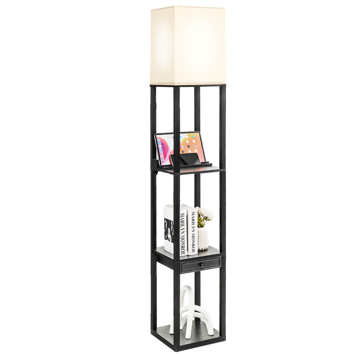 Floor Lamp with Storage Shelves and 3-Level Brightness-Black