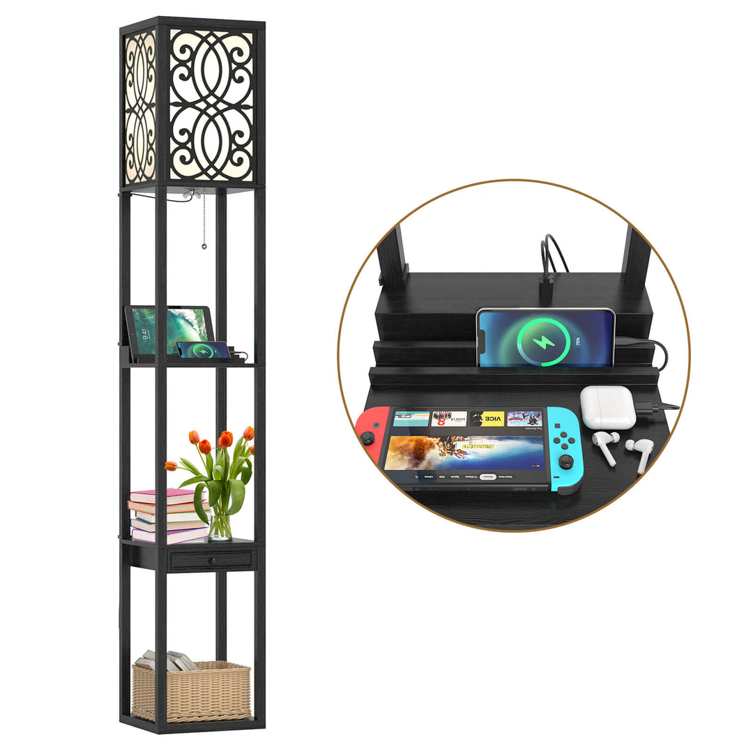 Free-standing Light with 2 USB Charging Ports and Storage Drawer