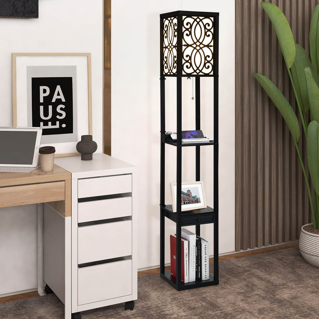 Free-standing Light with 2 USB Charging Ports and Storage Drawer