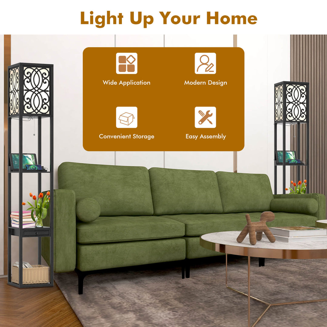 Free-standing Light with 2 USB Charging Ports and Storage Drawer