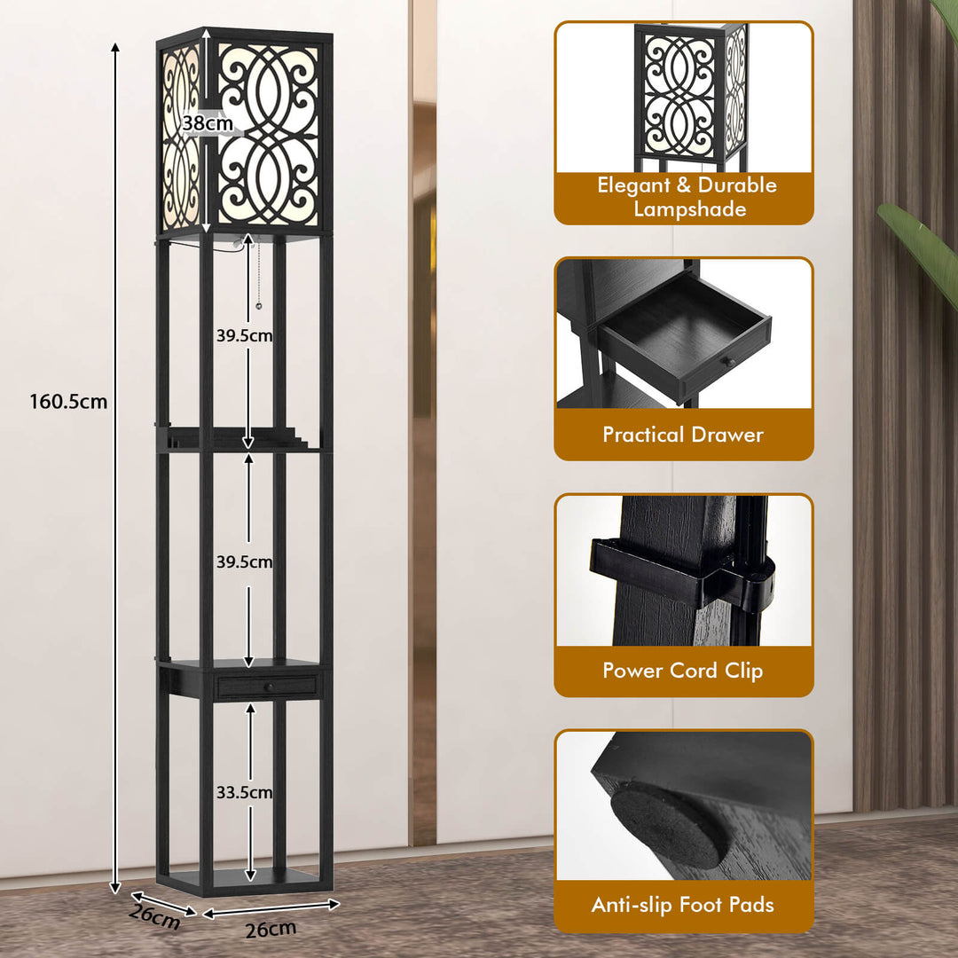 Free-standing Light with 2 USB Charging Ports and Storage Drawer