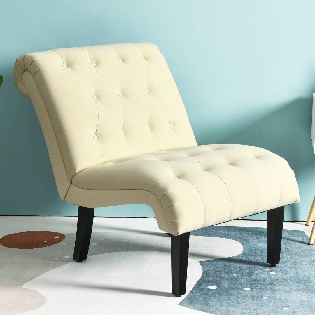 Modern Upholstered Accent Chair with Button Tufted Linen Fabric-Beige