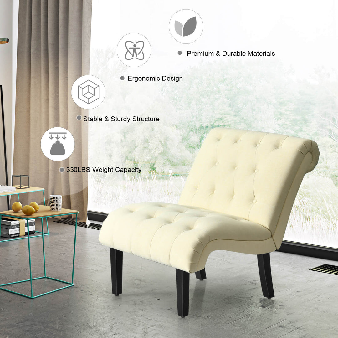 Modern Upholstered Accent Chair with Button Tufted Linen Fabric-Beige